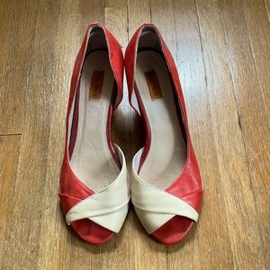 Miz Mooz retro red and white open toe pumps 8.5